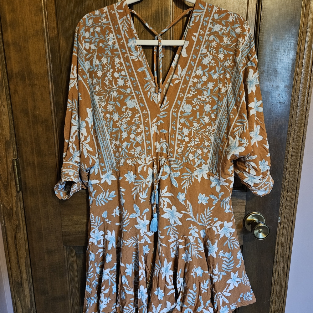 Baltic Born Floral Long Sleeve Dress in Brown and White